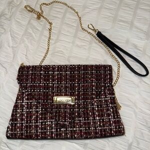 Guess Chic Tweed Crossbody Bag with Gold Chain